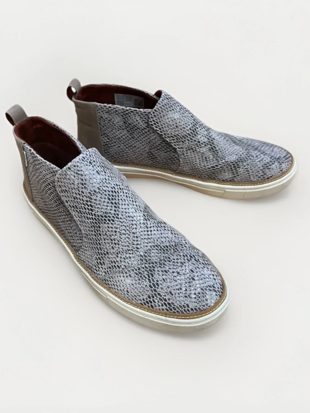Toms Suede Paxton Snakeskin Ankle Booties Black Tan Size 8.5